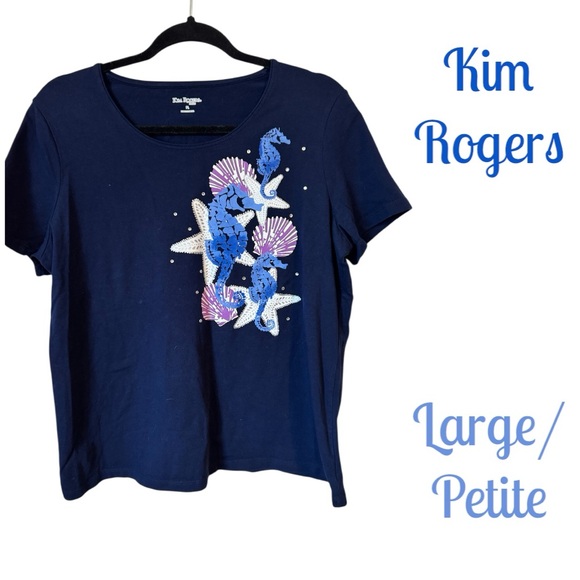 Kim Rogers Tops - ❤️Kim Rogers Navy Blue Short Sleeve Tee w/SEAHORSE/STARFISH  LARGE/PETITE   #P